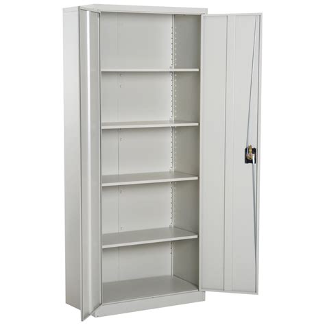 tall metal cabinet with shelves